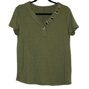 SHEIN Green Short Sleeve Tee with Buttons Size S